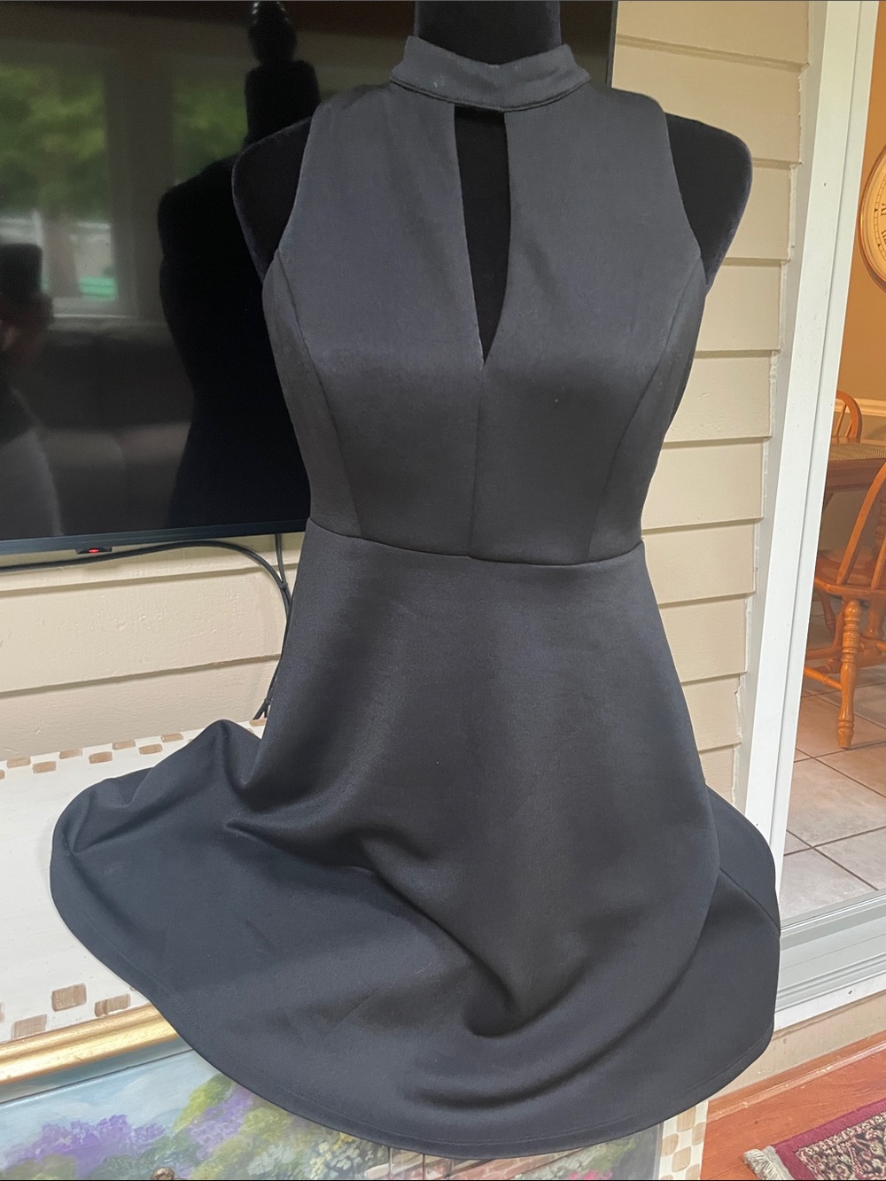 Soprano Black Halter Fit-and-Flare Evening Dress